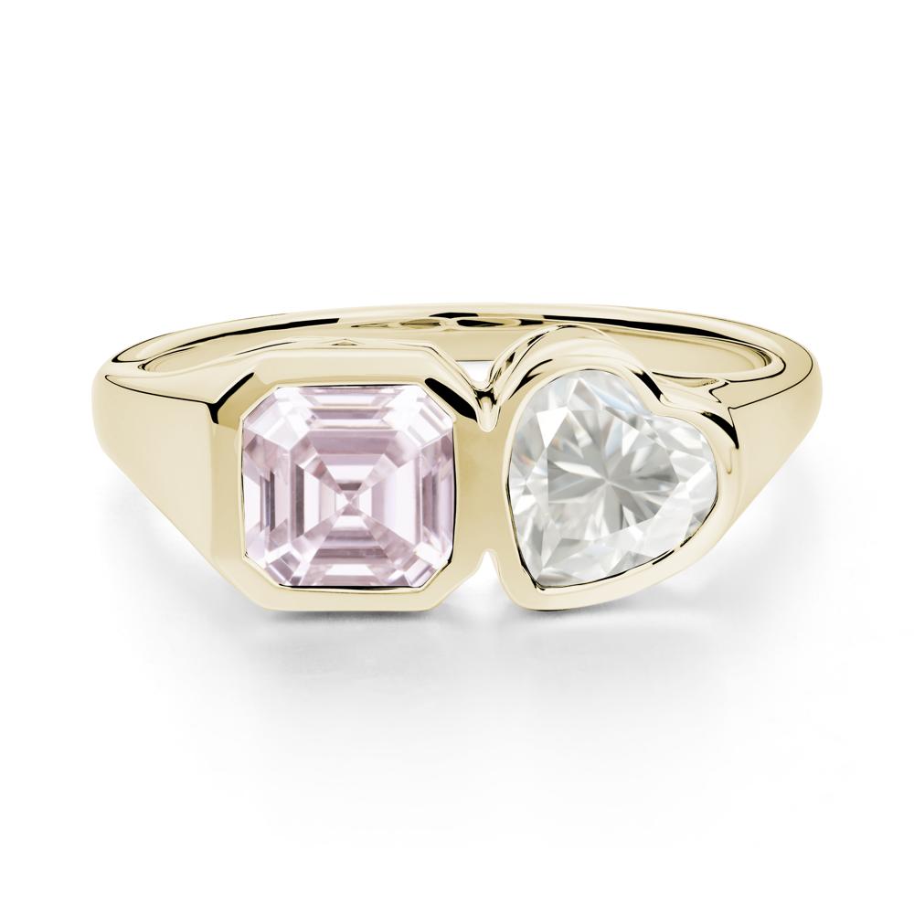 Asscher and Heart Shaped Moissanite and Pink Cubic Zirconia Tet Moi Ring - LUO Jewelry #metal_14k yellow gold