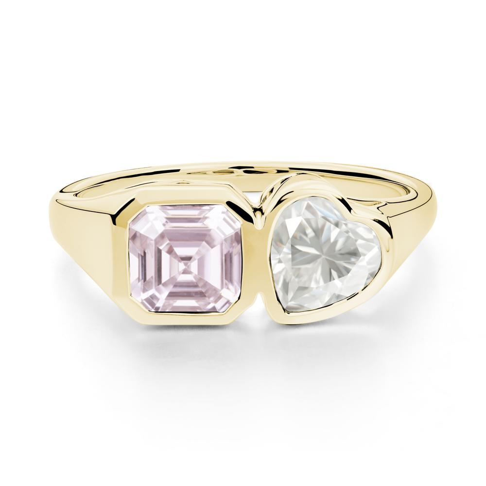 Asscher and Heart Shaped Moissanite and Pink Cubic Zirconia Tet Moi Ring - LUO Jewelry #metal_18k yellow gold