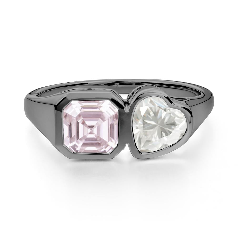 Asscher and Heart Shaped Moissanite and Pink Cubic Zirconia Tet Moi Ring - LUO Jewelry #metal_black finish sterling silver