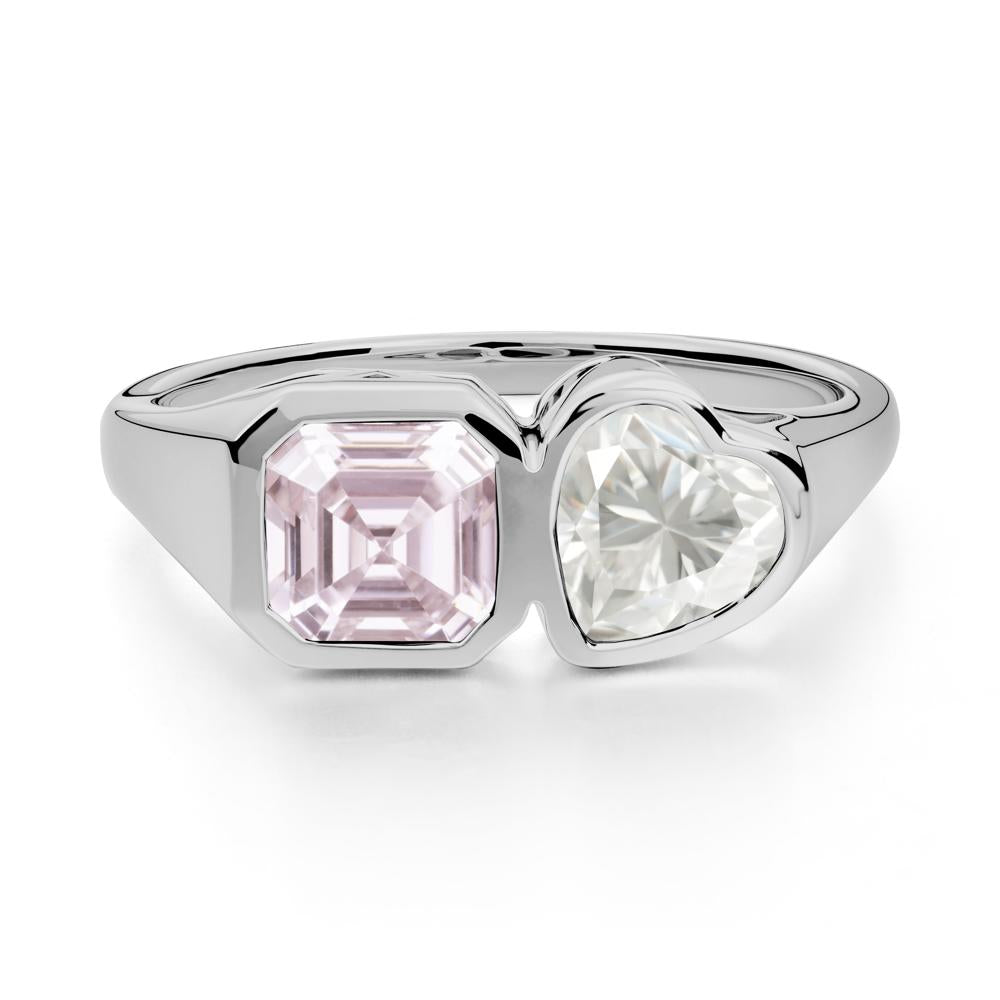 Asscher and Heart Shaped Moissanite and Pink Cubic Zirconia Tet Moi Ring - LUO Jewelry #metal_platinum