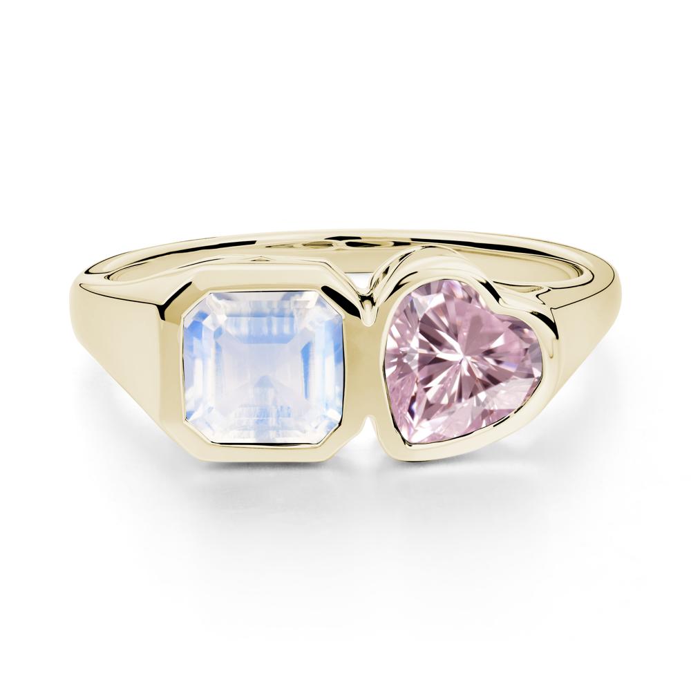 Asscher and Heart Shaped Moonstone and Pink Cubic Zirconia Tet Moi Ring - LUO Jewelry #metal_14k yellow gold
