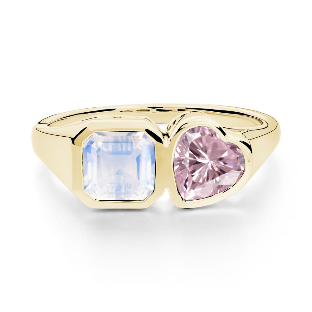 Asscher and Heart Shaped Moonstone and Pink Cubic Zirconia Tet Moi Ring - LUO Jewelry #metal_18k yellow gold