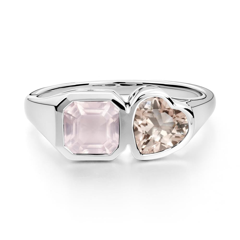 Asscher and Heart Shaped Morganite and Rose Quartz Tet Moi Ring - LUO Jewelry #metal_14k white gold