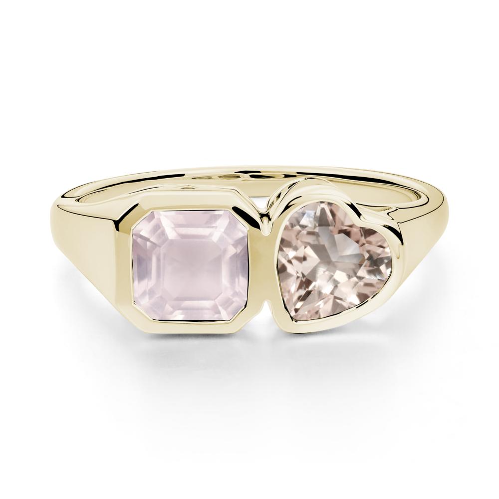 Asscher and Heart Shaped Morganite and Rose Quartz Tet Moi Ring - LUO Jewelry #metal_14k yellow gold