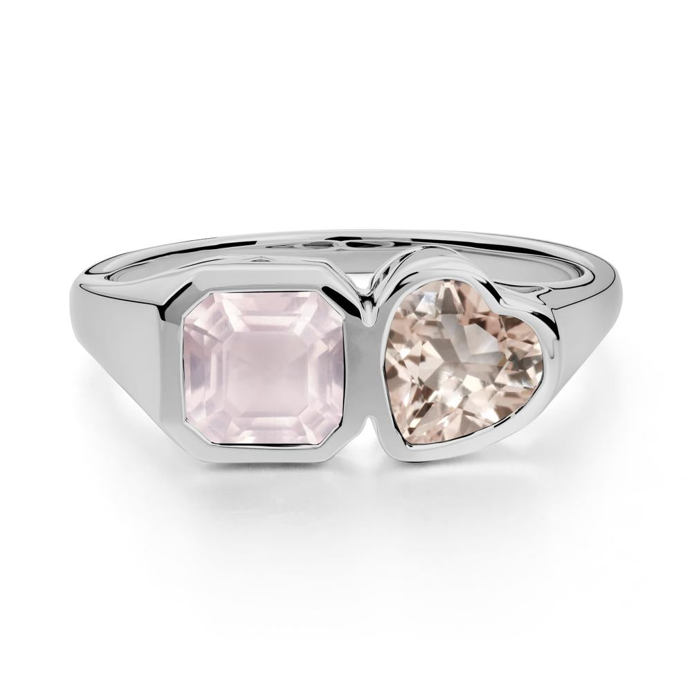 Asscher and Heart Shaped Morganite and Rose Quartz Tet Moi Ring - LUO Jewelry #metal_platinum