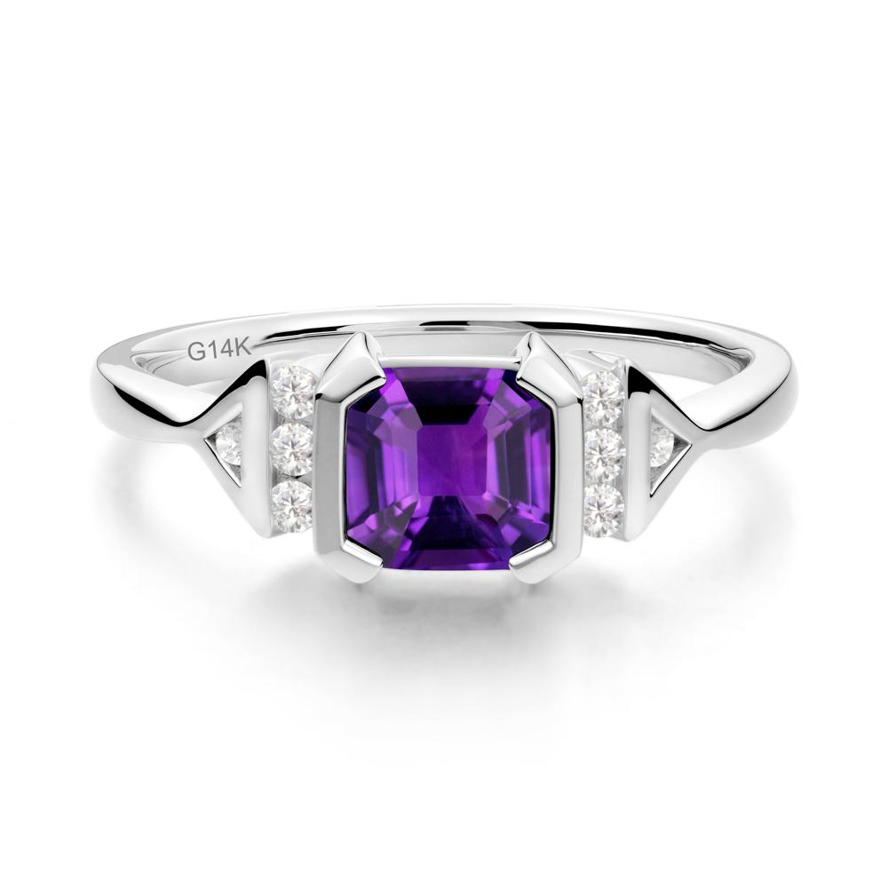 Unique Asscher Cut Amethyst Statement Ring - LUO Jewelry #metal_14k white gold