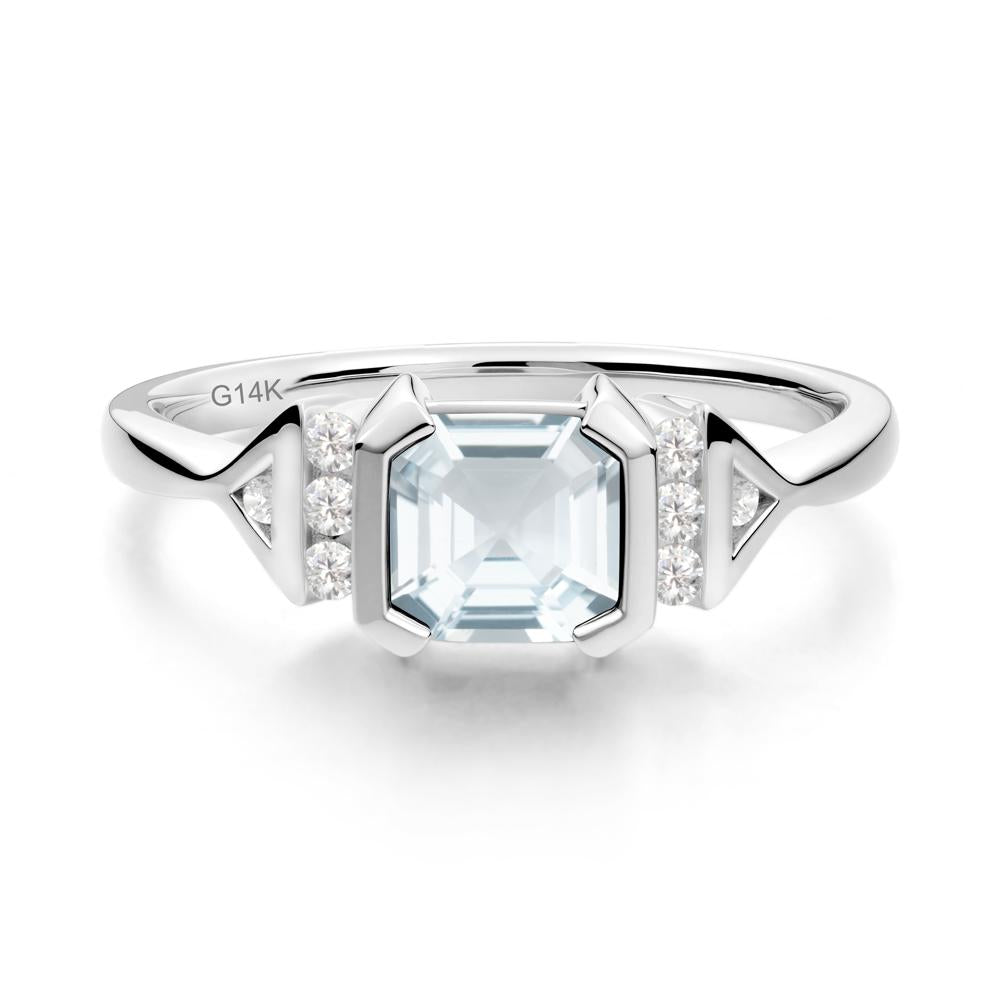 Unique Asscher Cut Aquamarine Statement Ring - LUO Jewelry #metal_14k white gold