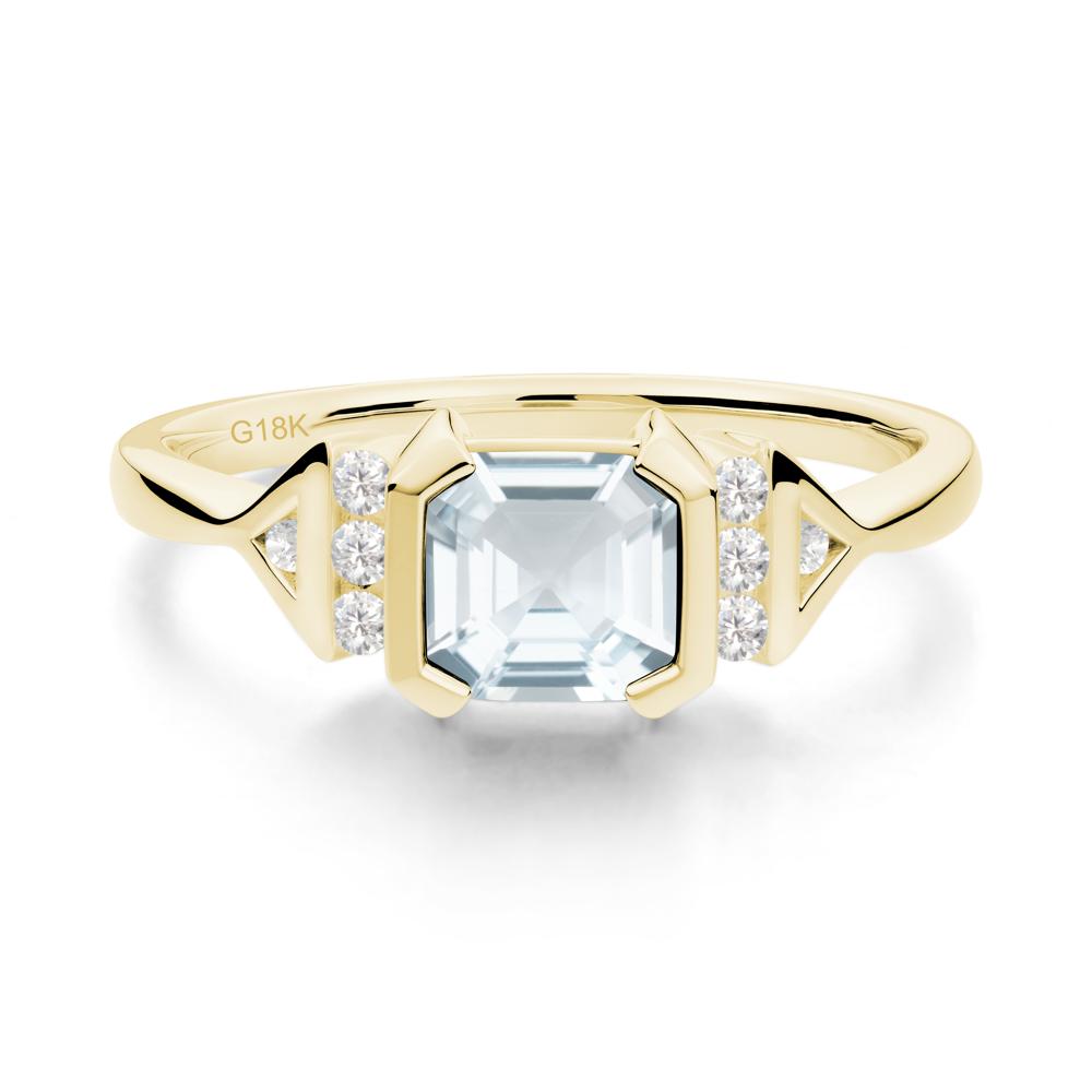 Unique Asscher Cut Aquamarine Statement Ring - LUO Jewelry #metal_18k yellow gold