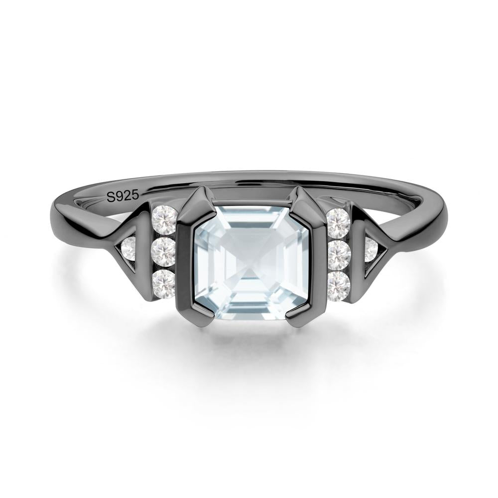 Unique Asscher Cut Aquamarine Statement Ring - LUO Jewelry #metal_black finish sterling silver