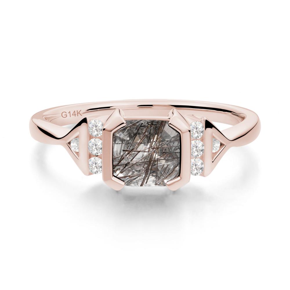 Statement Asscher Cut Black Rutilated Quartz Ring - LUO Jewelry #metal_14k rose gold
