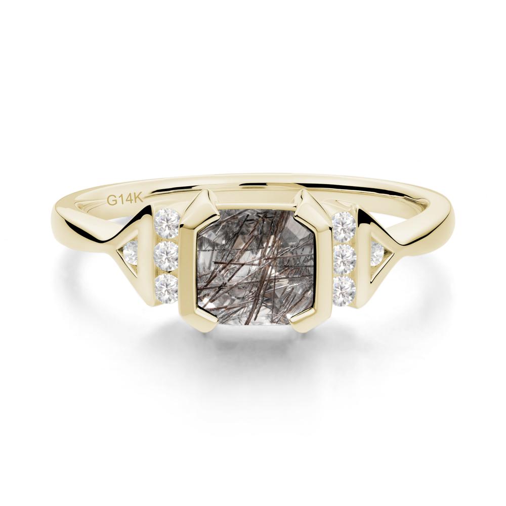 Statement Asscher Cut Black Rutilated Quartz Ring - LUO Jewelry #metal_14k yellow gold
