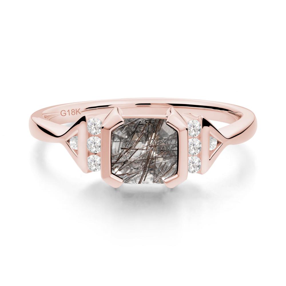 Statement Asscher Cut Black Rutilated Quartz Ring - LUO Jewelry #metal_18k rose gold