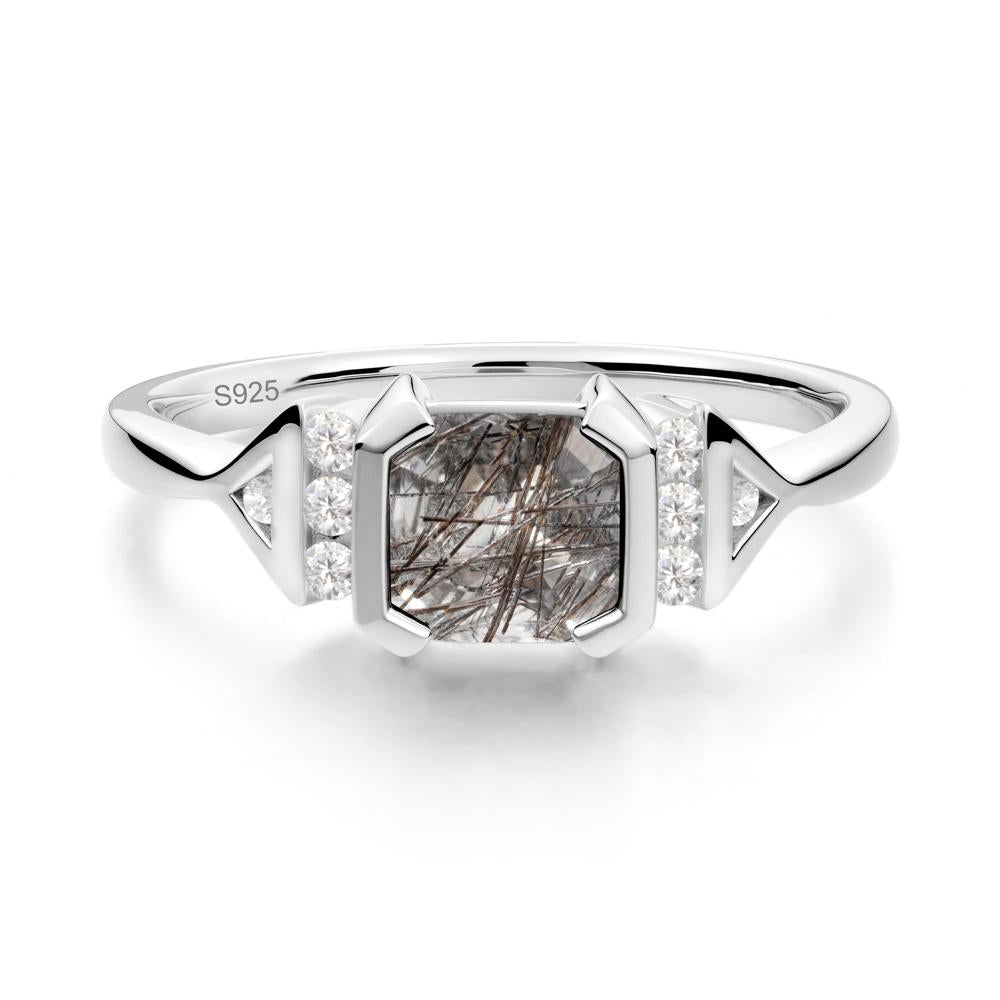 Statement Asscher Cut Black Rutilated Quartz Ring - LUO Jewelry #metal_sterling silver