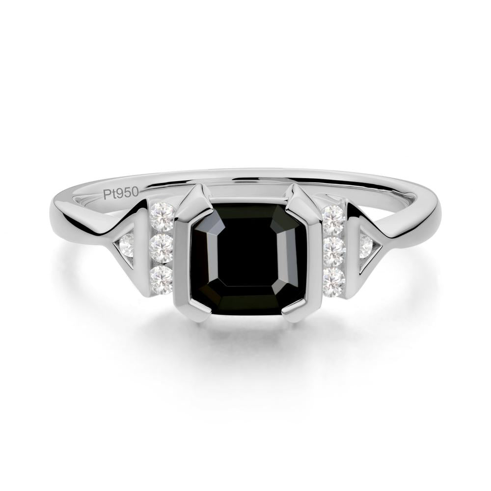Unique Asscher Cut Black Spinel Statement Ring - LUO Jewelry #metal_platinum