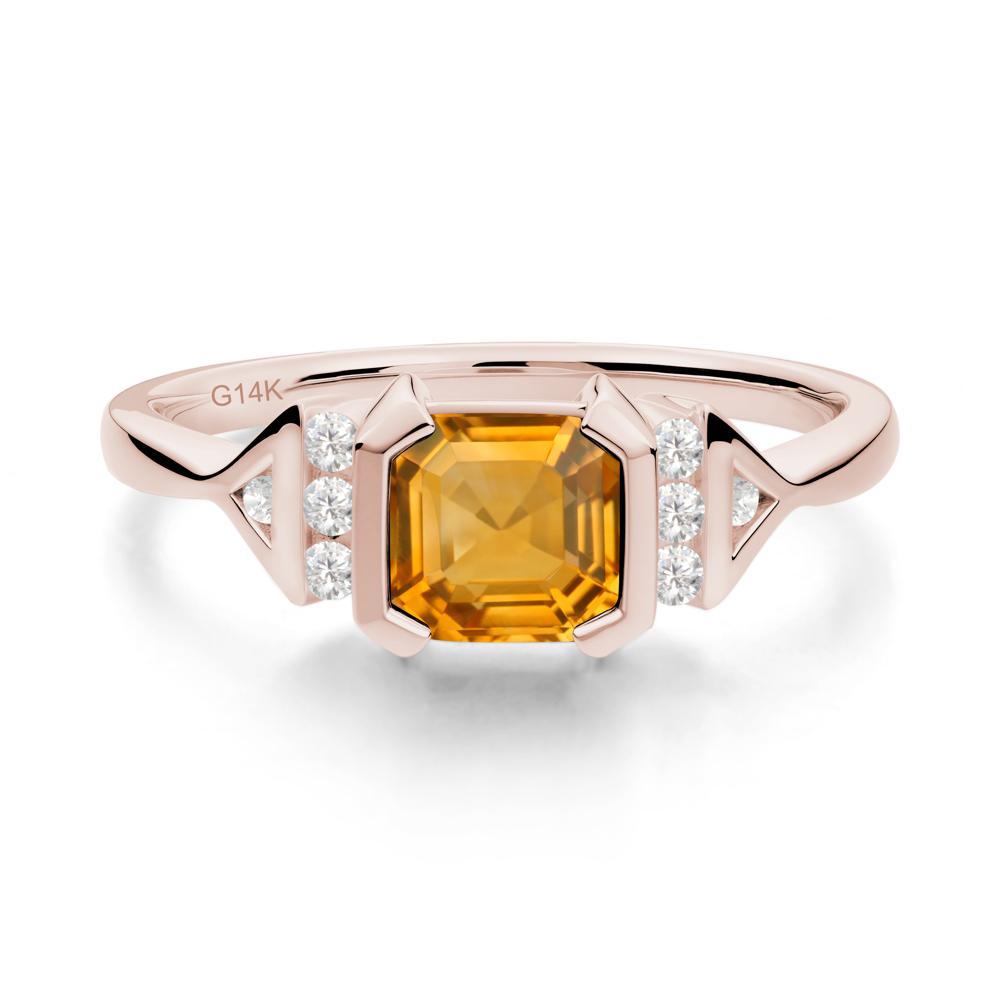 Unique Asscher Cut Citrine Statement Ring - LUO Jewelry #metal_14k rose gold