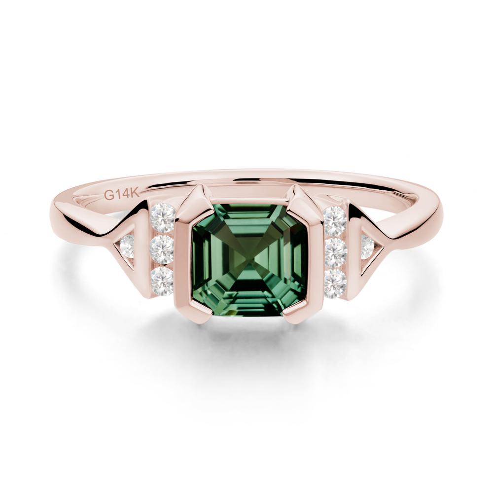 Unique Asscher Cut Green Sapphire Statement Ring - LUO Jewelry #metal_14k rose gold