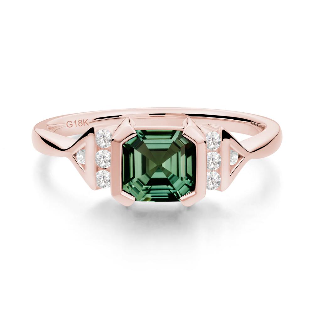 Unique Asscher Cut Green Sapphire Statement Ring - LUO Jewelry #metal_18k rose gold