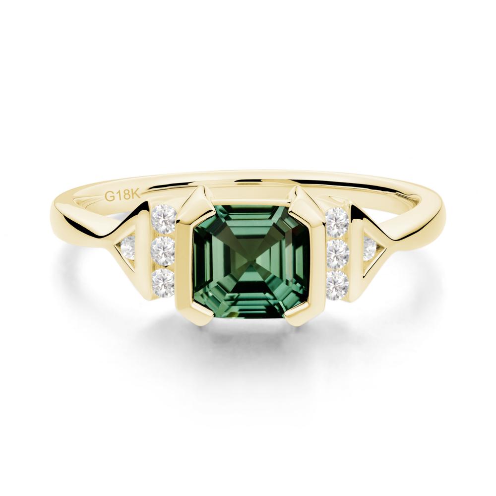 Unique Asscher Cut Green Sapphire Statement Ring - LUO Jewelry #metal_18k yellow gold