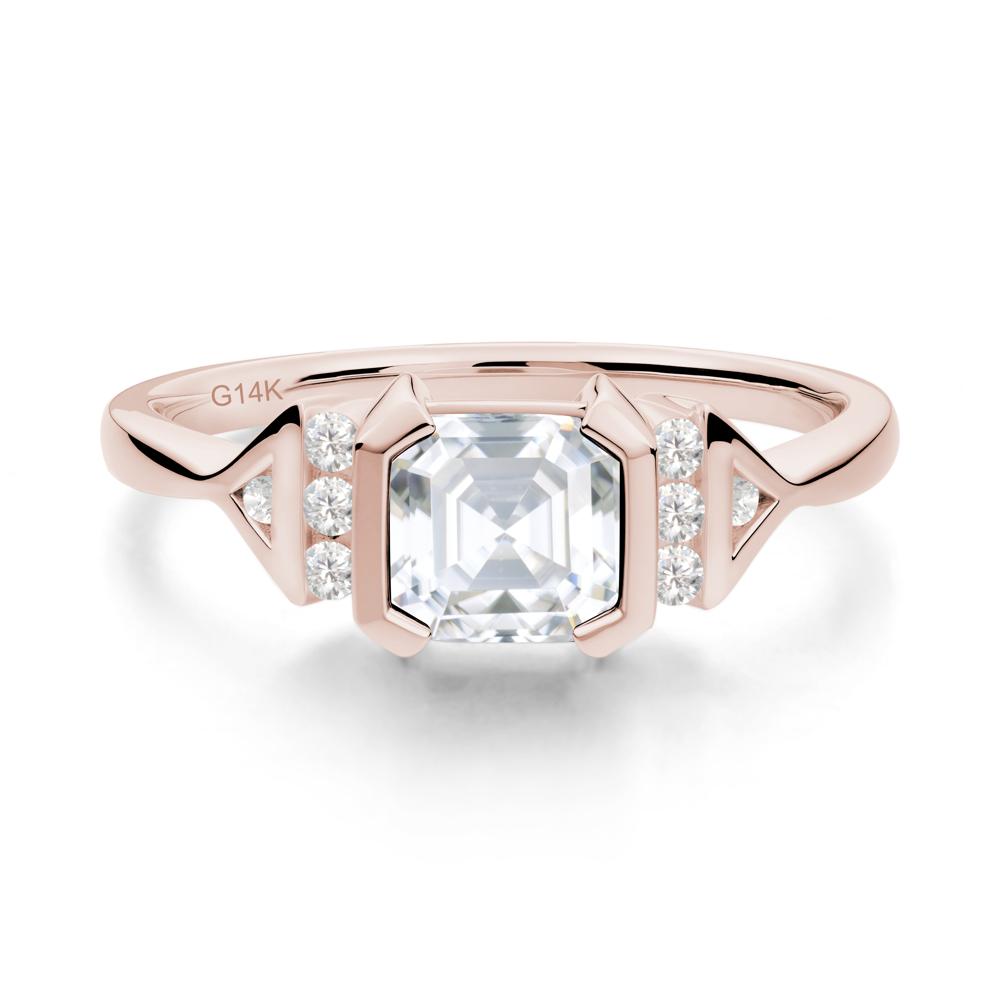 Unique Asscher Cut Moissanite Statement Ring - LUO Jewelry #metal_14k rose gold