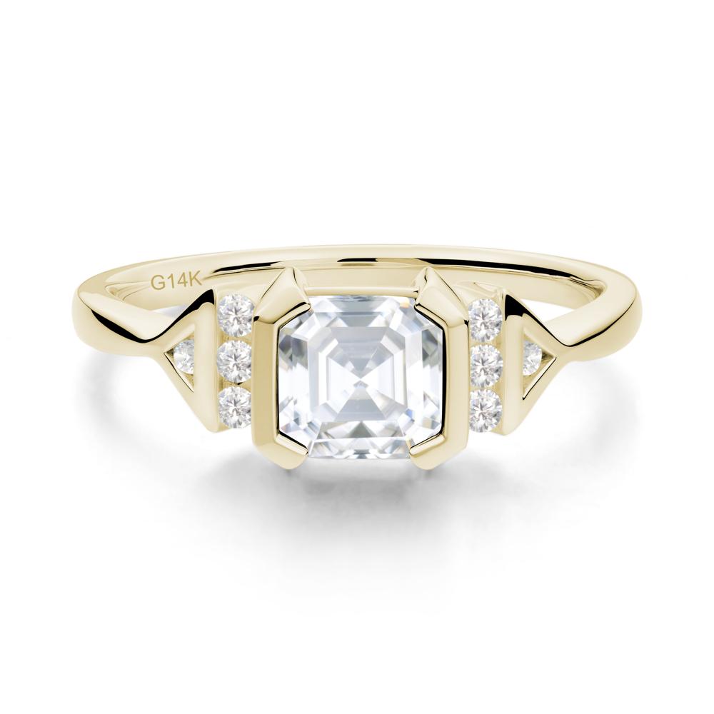 Unique Asscher Cut Moissanite Statement Ring - LUO Jewelry #metal_14k yellow gold
