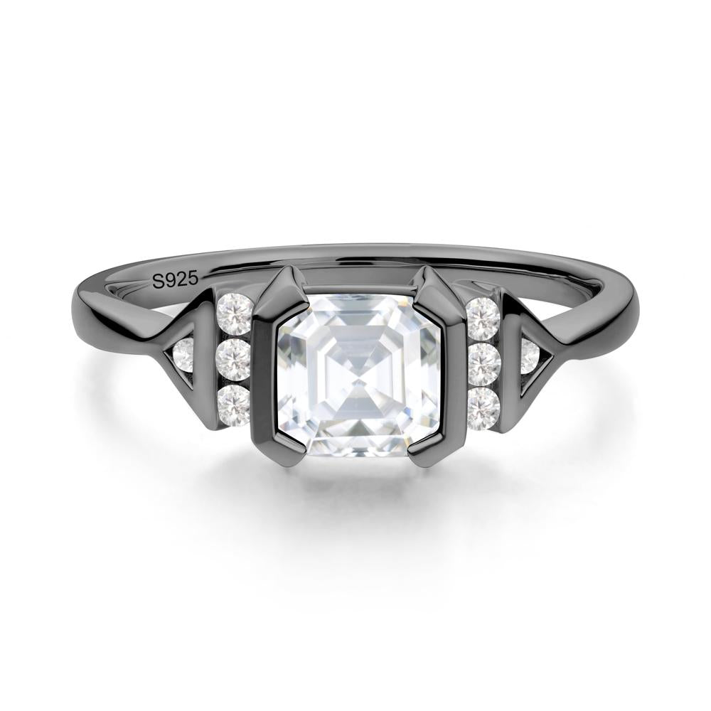Unique Asscher Cut Moissanite Statement Ring - LUO Jewelry #metal_black finish sterling silver
