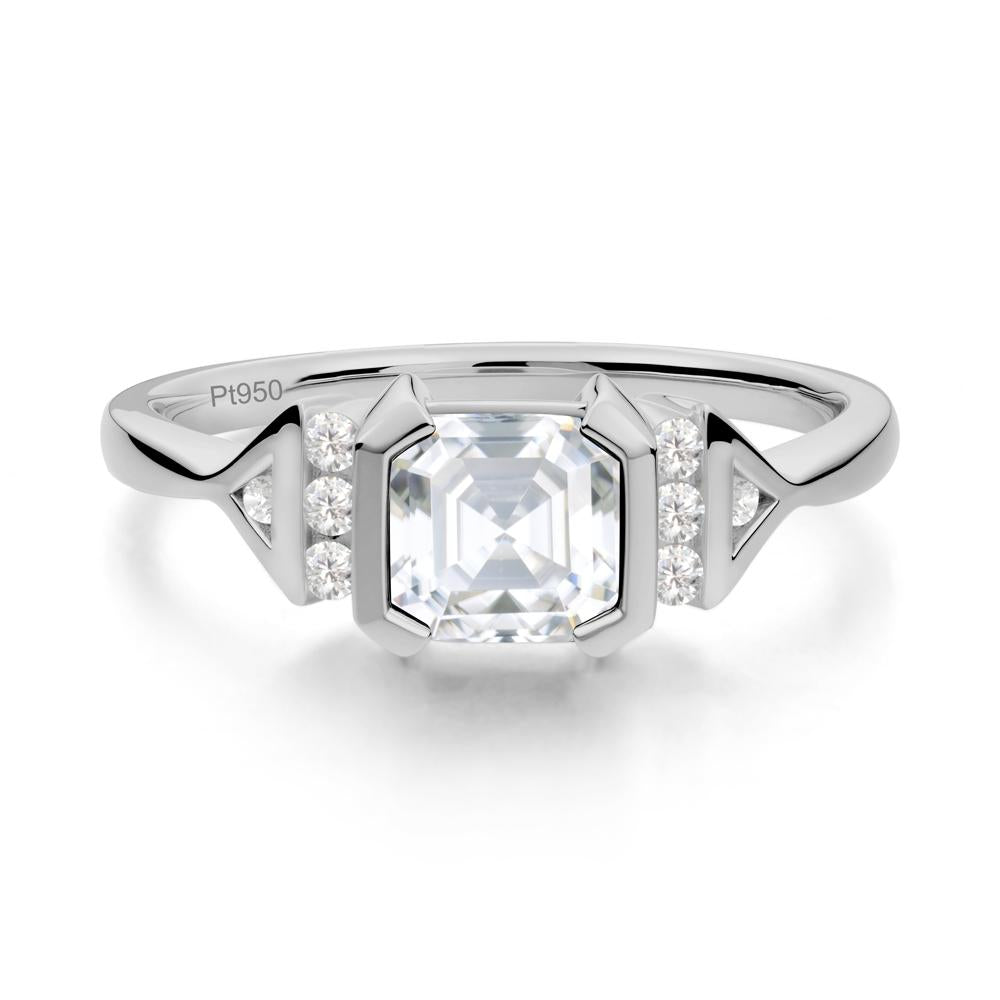 Unique Asscher Cut Moissanite Statement Ring - LUO Jewelry #metal_platinum