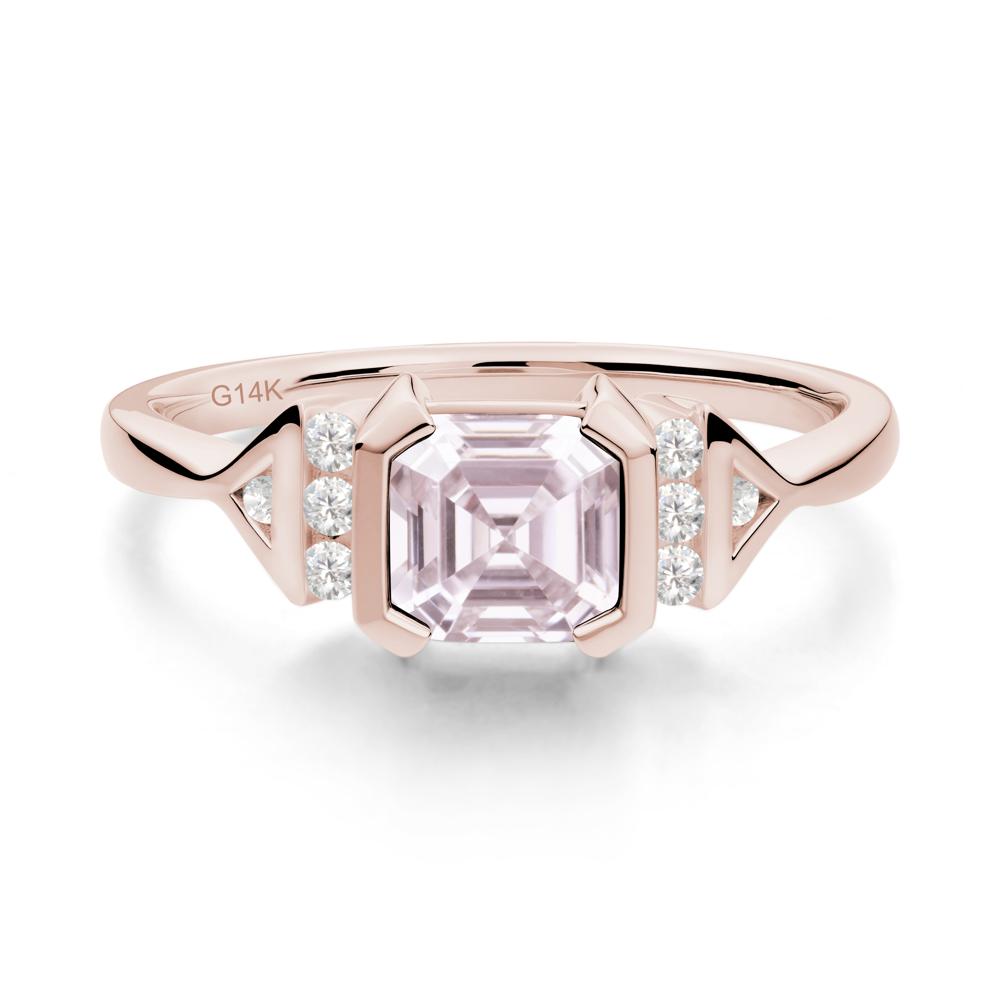 Unique Asscher Cut Pink Cubic Zirconia Statement Ring - LUO Jewelry #metal_14k rose gold