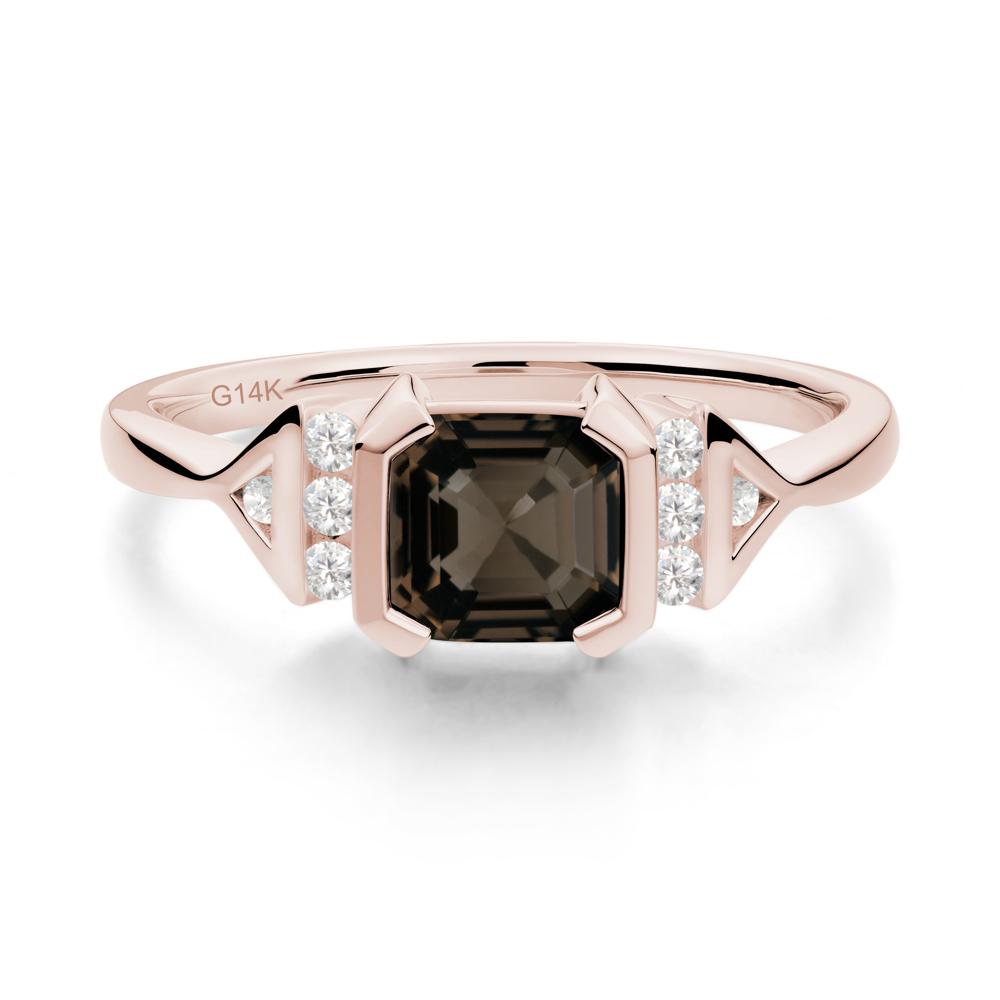 Unique Asscher Cut Smoky Quartz Statement Ring - LUO Jewelry #metal_14k rose gold