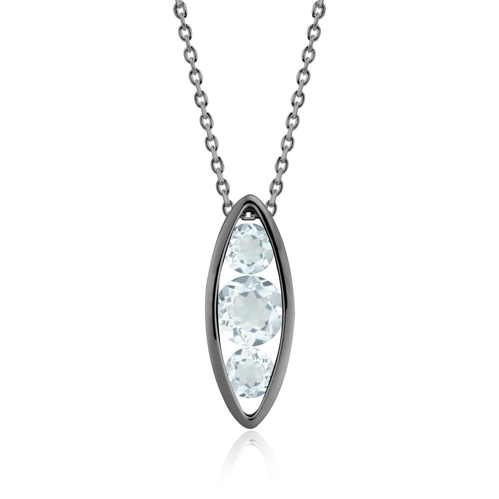 Aquamarine Three-Stone Marquise Pendant Necklace - LUO Jewelry #metal_black finish sterling silver