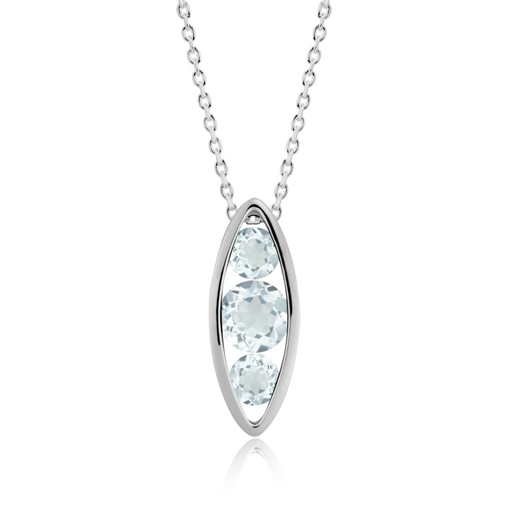 Aquamarine Three-Stone Marquise Pendant Necklace - LUO Jewelry #metal_platinum
