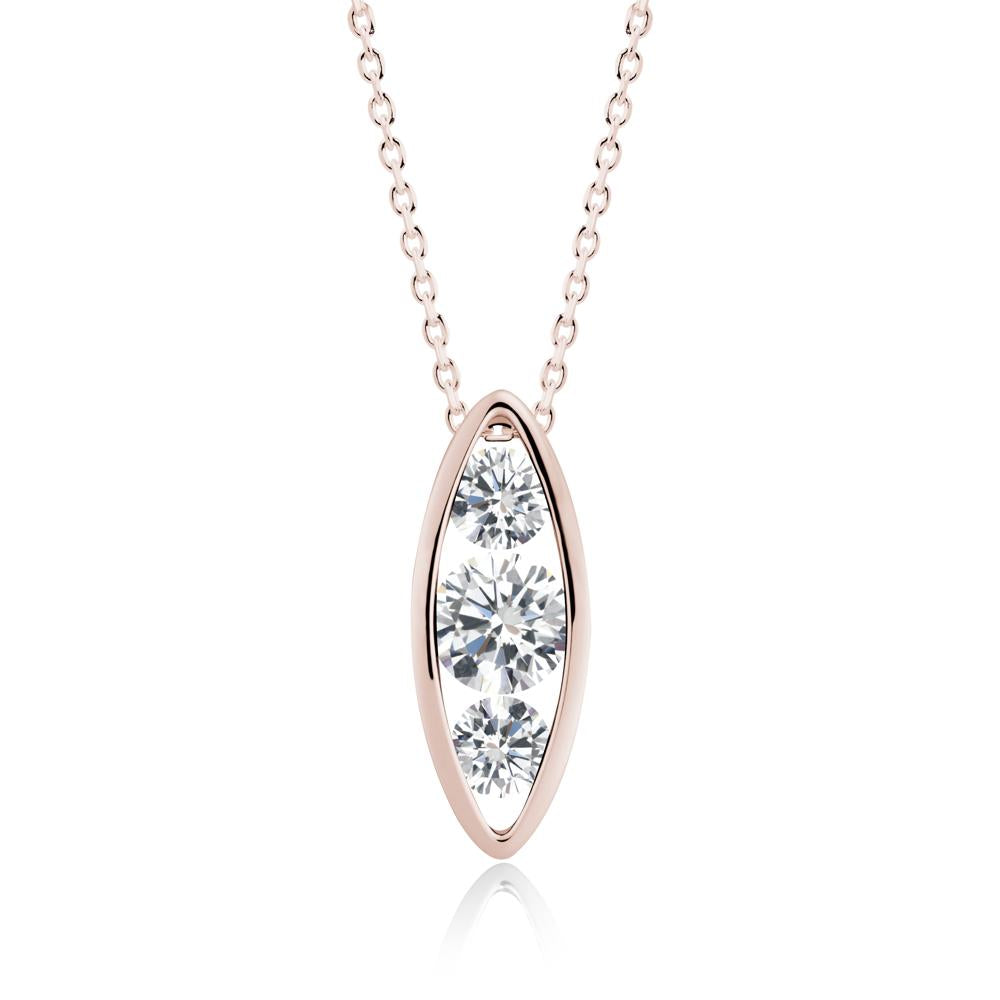 Cubic Zirconia Three-Stone Marquise Pendant Necklace - LUO Jewelry #metal_14k rose gold