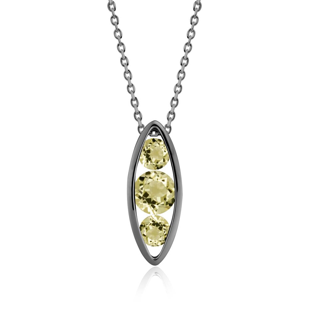 Lemon Quartz Three-Stone Marquise Pendant Necklace - LUO Jewelry #metal_black finish sterling silver