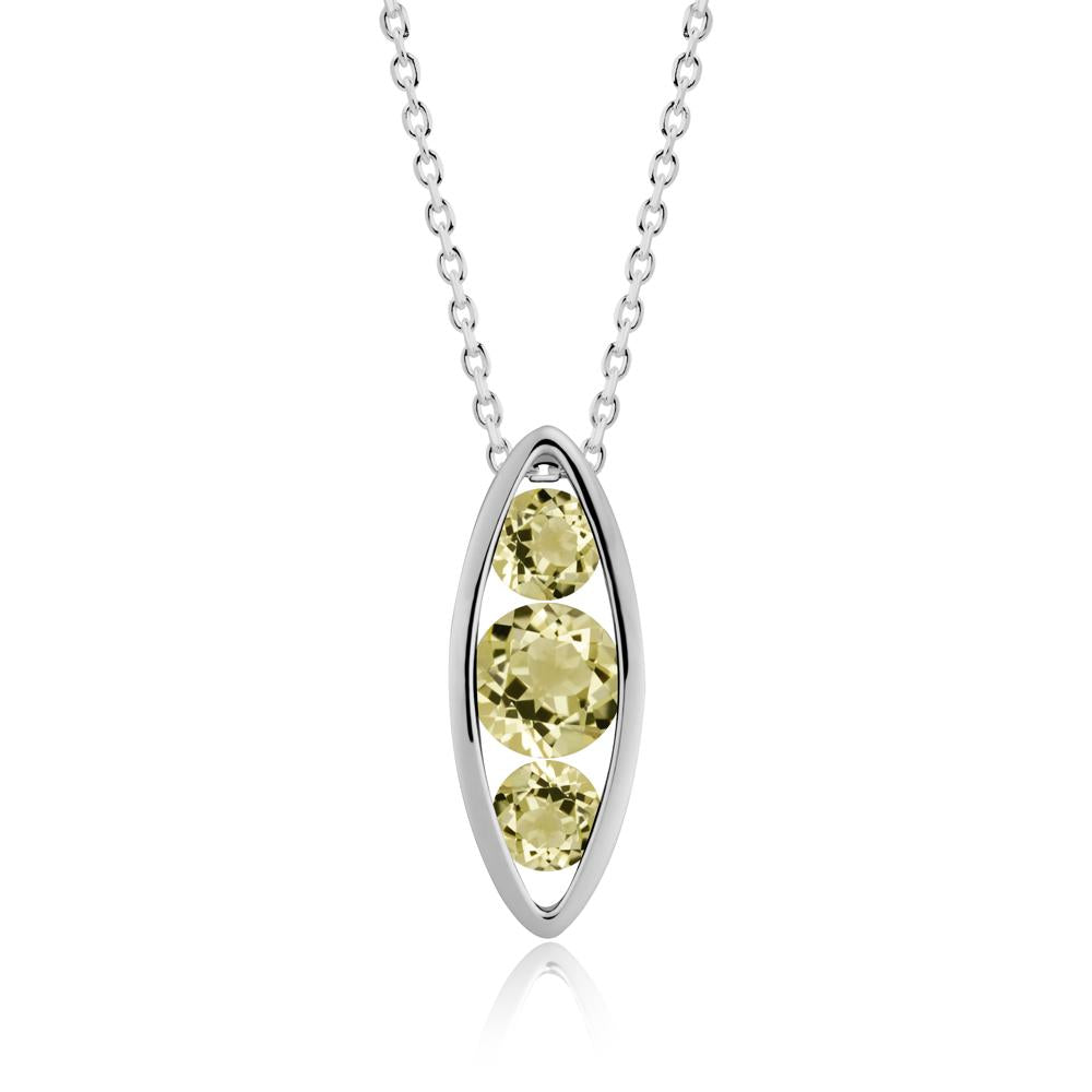 Lemon Quartz Three-Stone Marquise Pendant Necklace - LUO Jewelry #metal_platinum