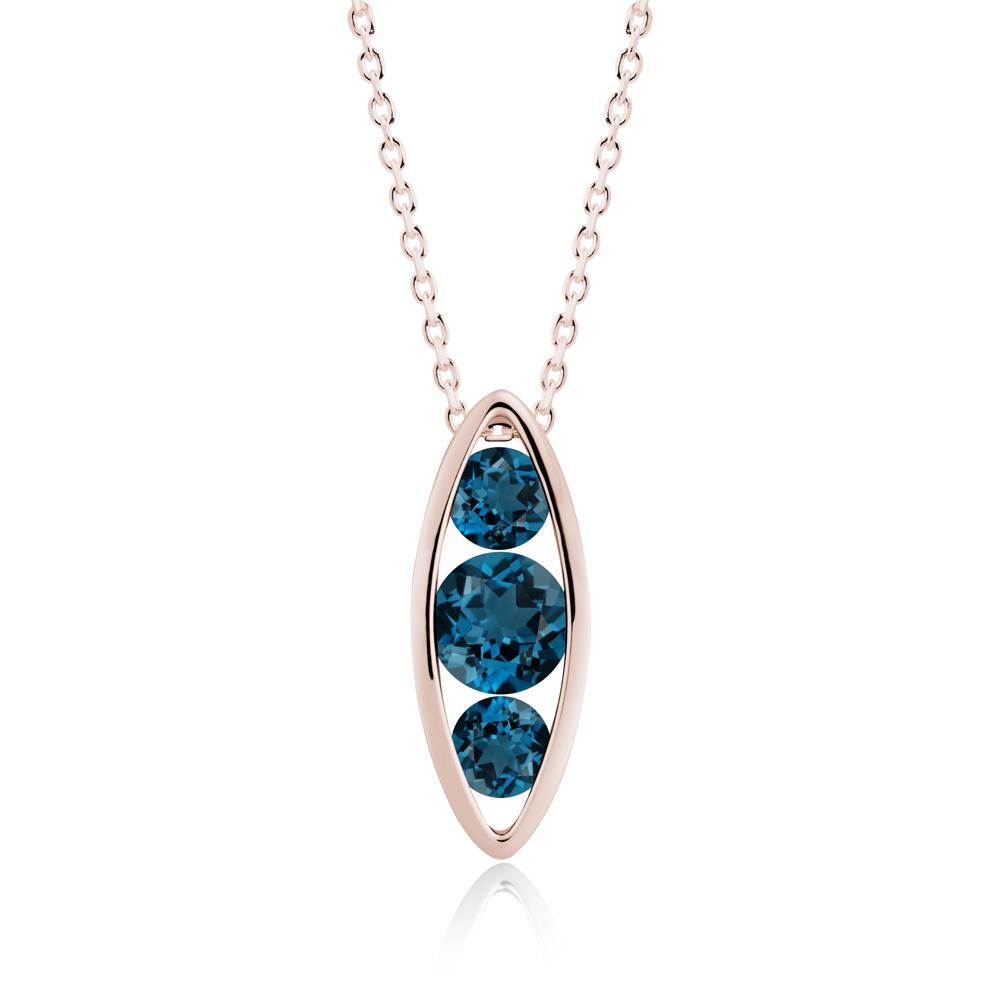 London Blue Topaz Three-Stone Marquise Pendant Necklace - LUO Jewelry #metal_14k rose gold