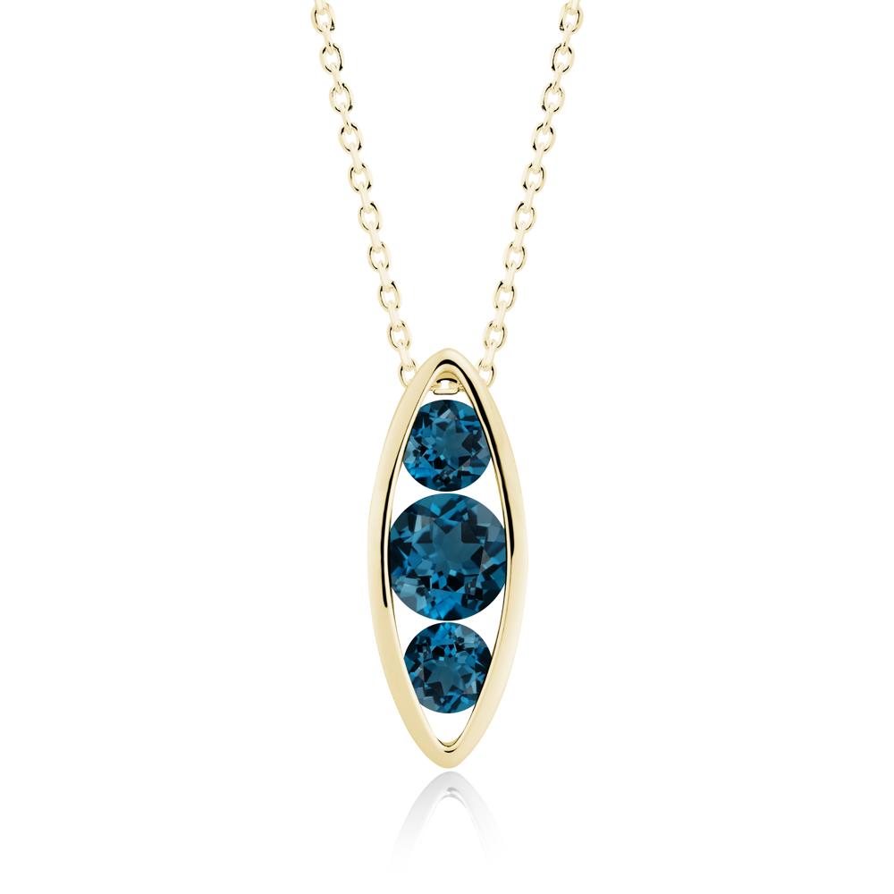London Blue Topaz Three-Stone Marquise Pendant Necklace - LUO Jewelry #metal_18k yellow gold