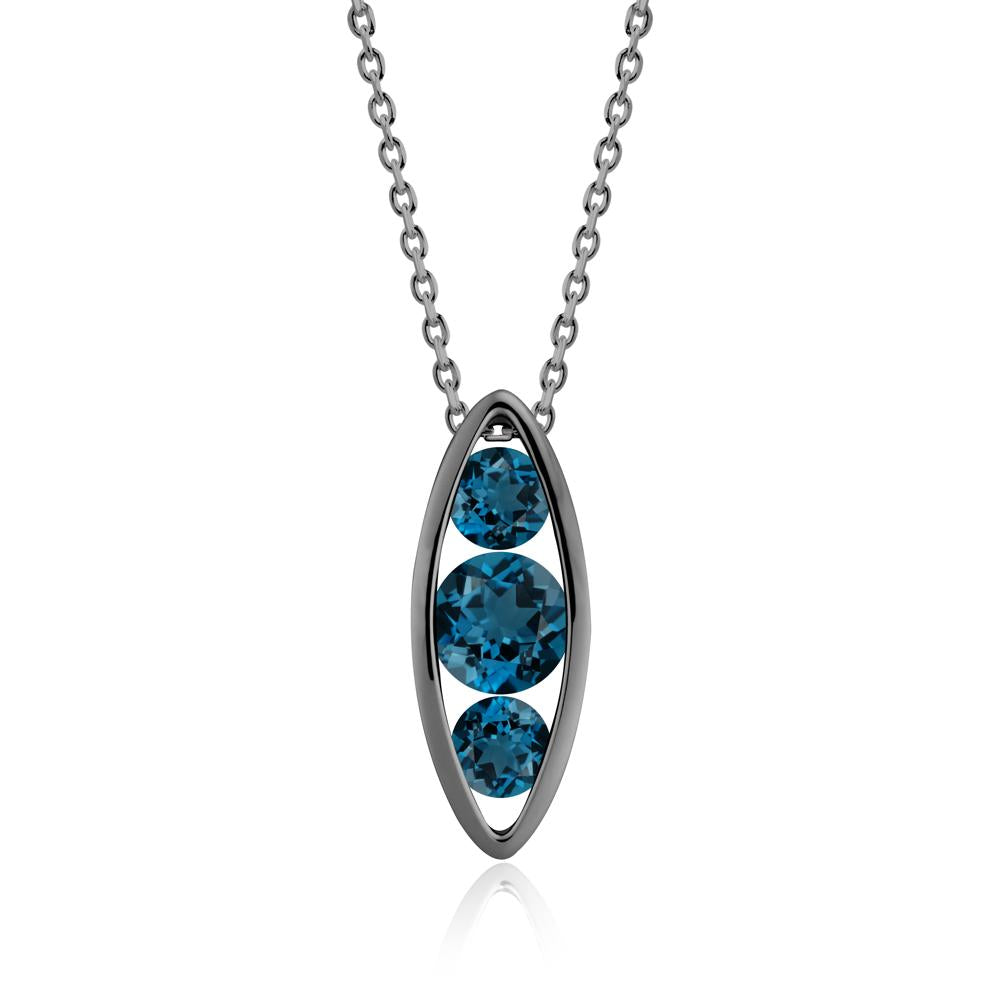 London Blue Topaz Three-Stone Marquise Pendant Necklace - LUO Jewelry #metal_black finish sterling silver
