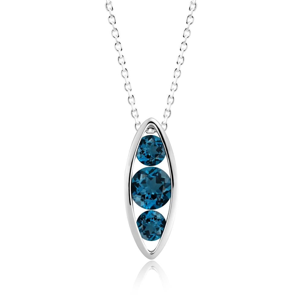 London Blue Topaz Three-Stone Marquise Pendant Necklace - LUO Jewelry #metal_sterling silver