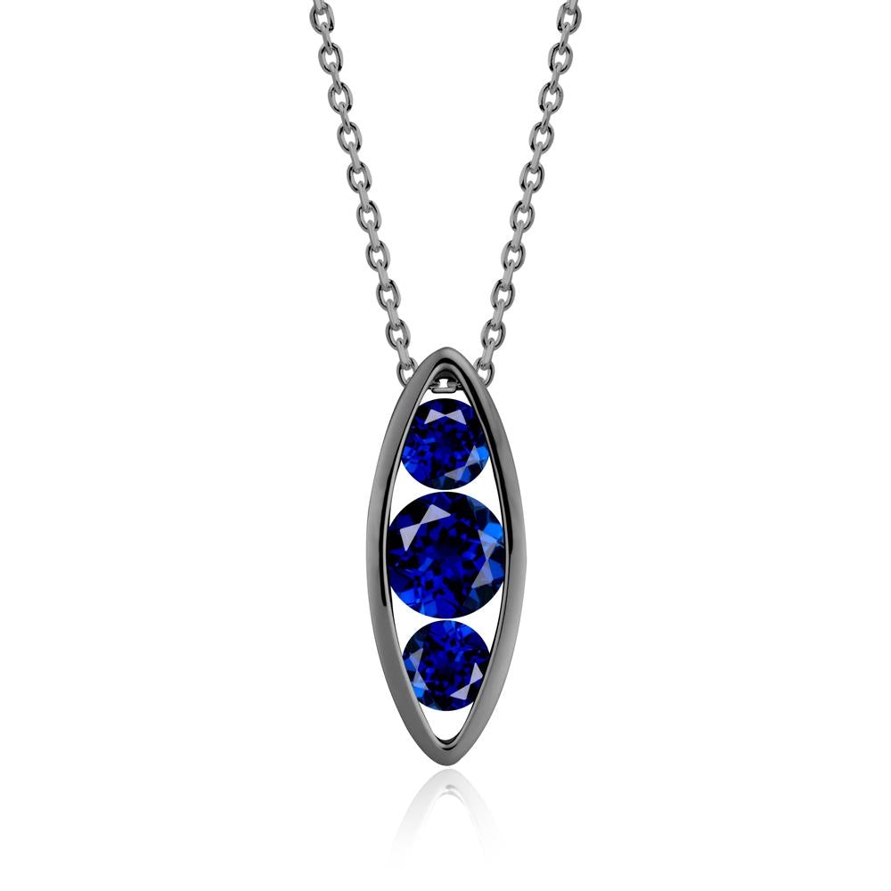 Sapphire Three-Stone Marquise Pendant Necklace - LUO Jewelry #metal_black finish sterling silver