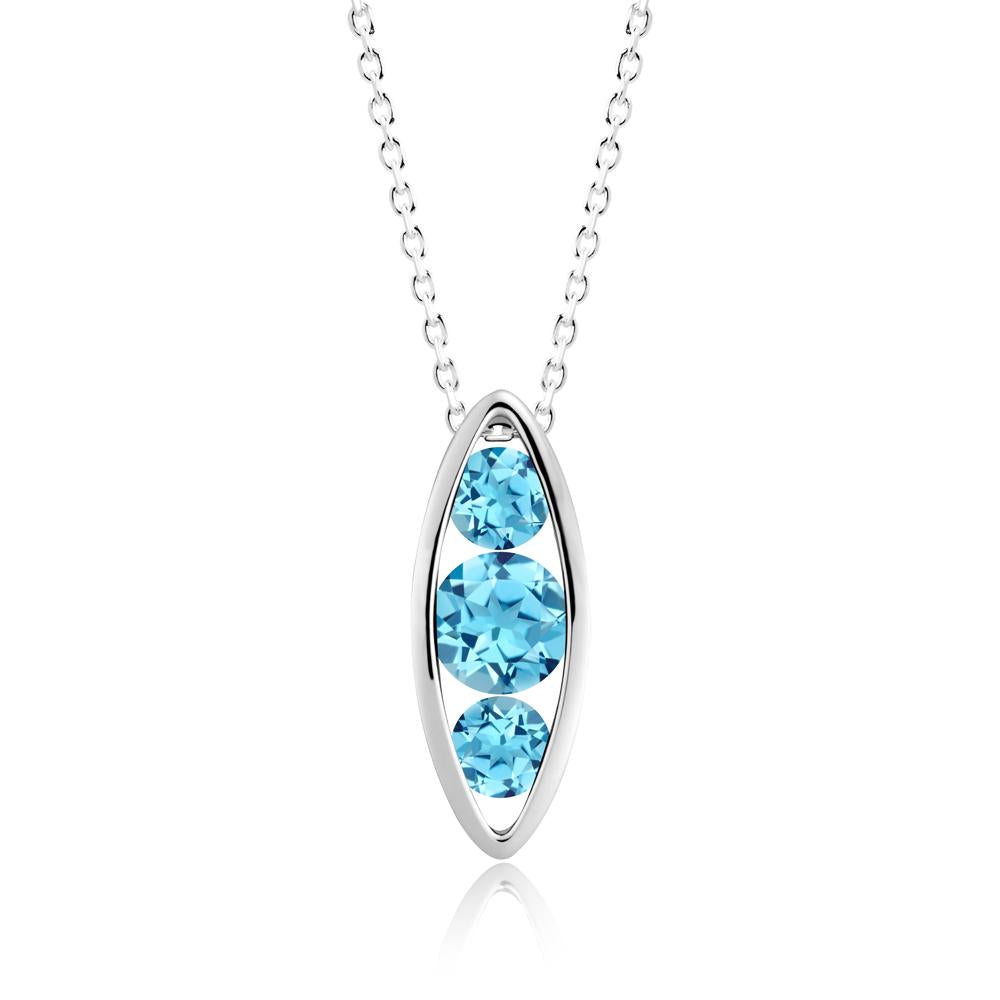 Swiss Blue Topaz Three-Stone Marquise Pendant Necklace - LUO Jewelry #metal_sterling silver