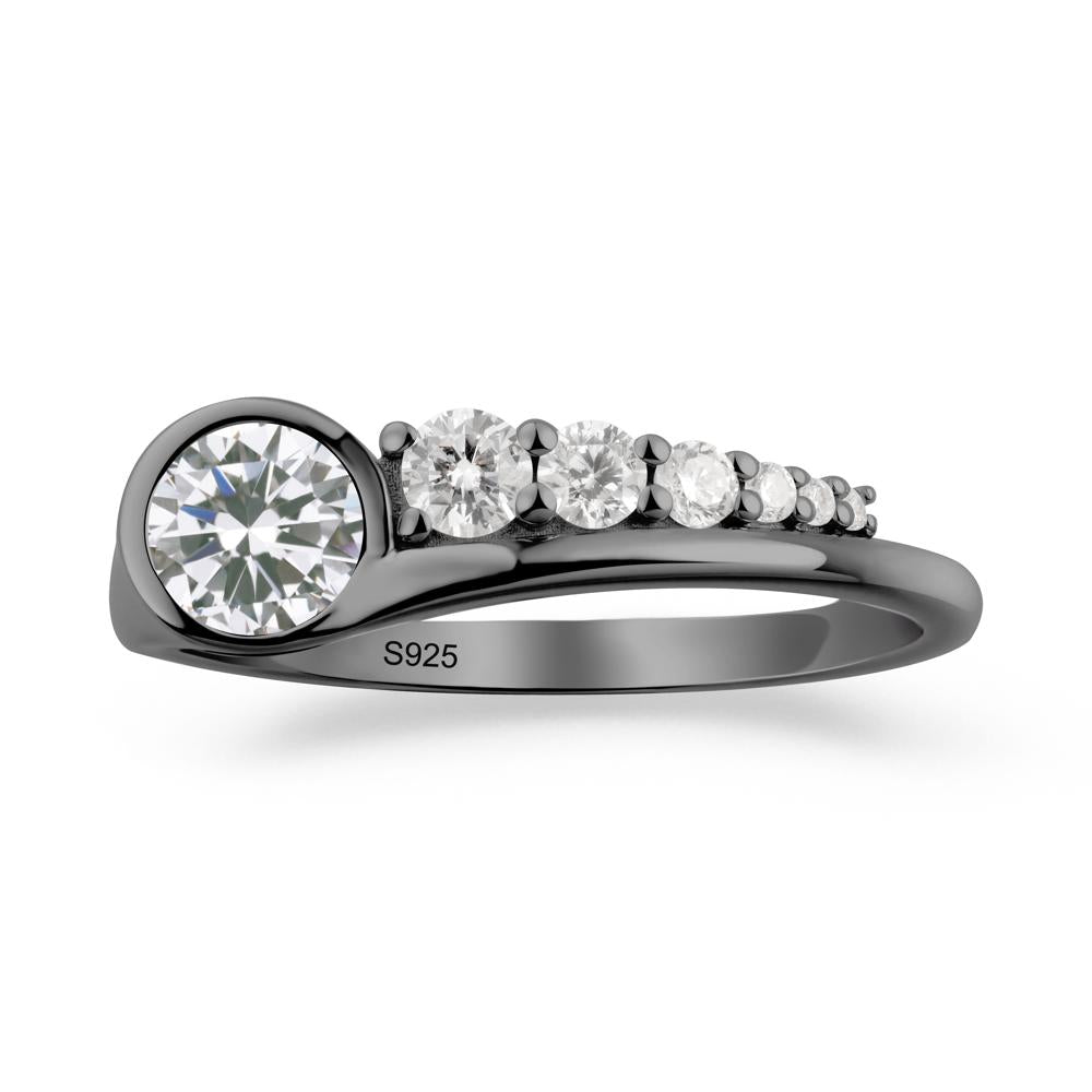 Six-Stone Graduated Bezel Cubic Zirconia Ring - LUO Jewelry #metal_black finish sterling silver