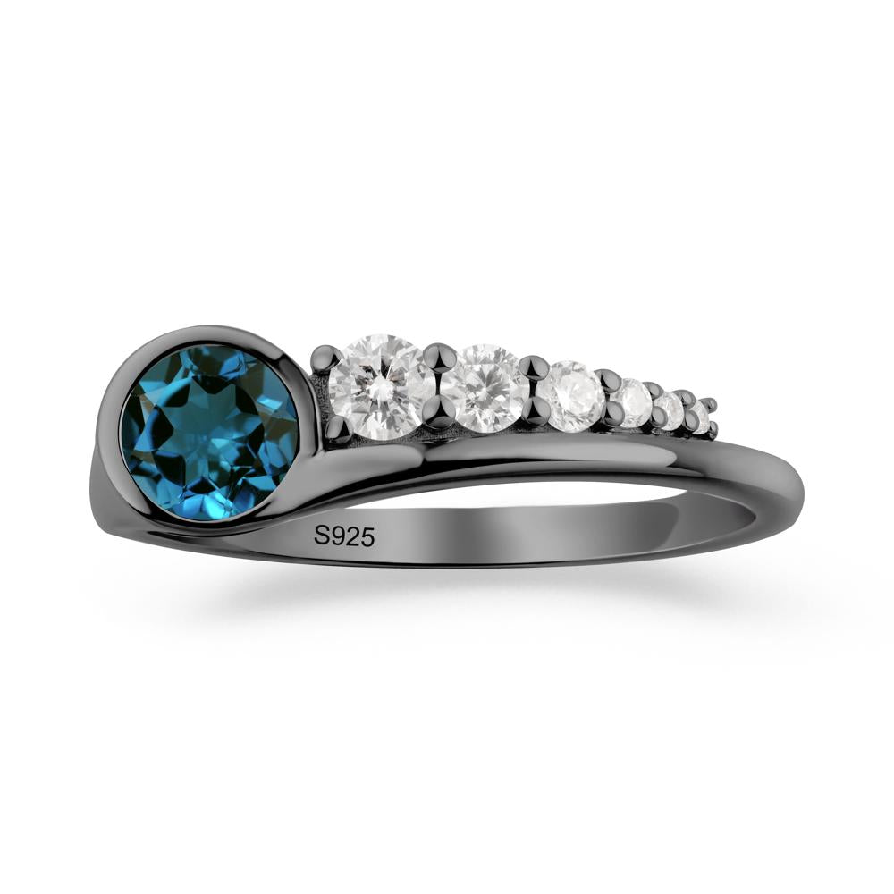 Round London Blue Topaz Graduated Bubble Ring - LUO Jewelry #metal_black finish sterling silver