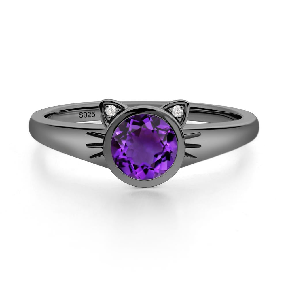 Round Amethyst Cat Ear Ring - LUO Jewelry #metal_black finish sterling silver