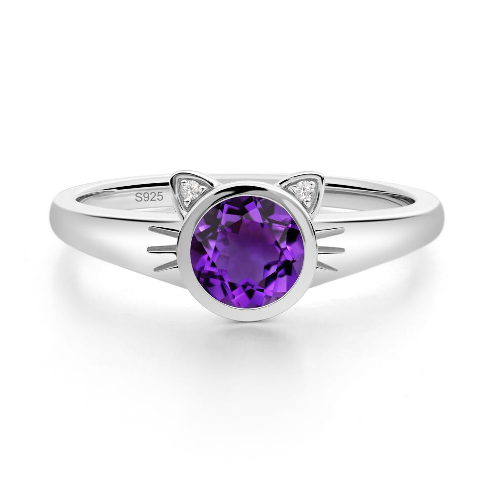 Round Amethyst Cat Ear Ring - LUO Jewelry #metal_sterling silver