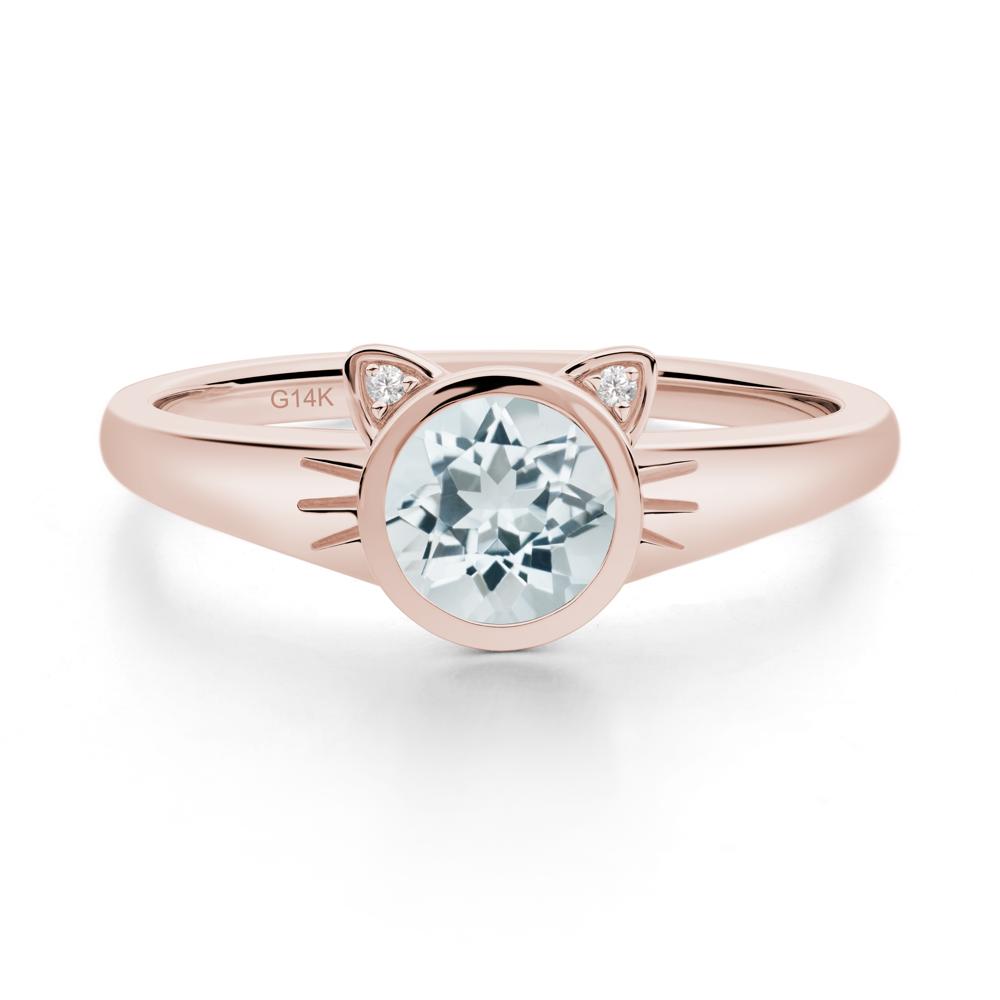 Round Aquamarine Cat Ear Ring - LUO Jewelry #metal_14k rose gold