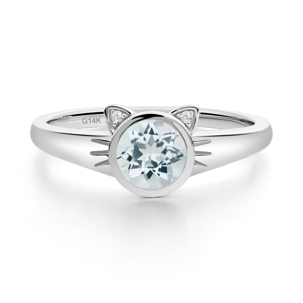 Round Aquamarine Cat Ear Ring - LUO Jewelry #metal_14k white gold