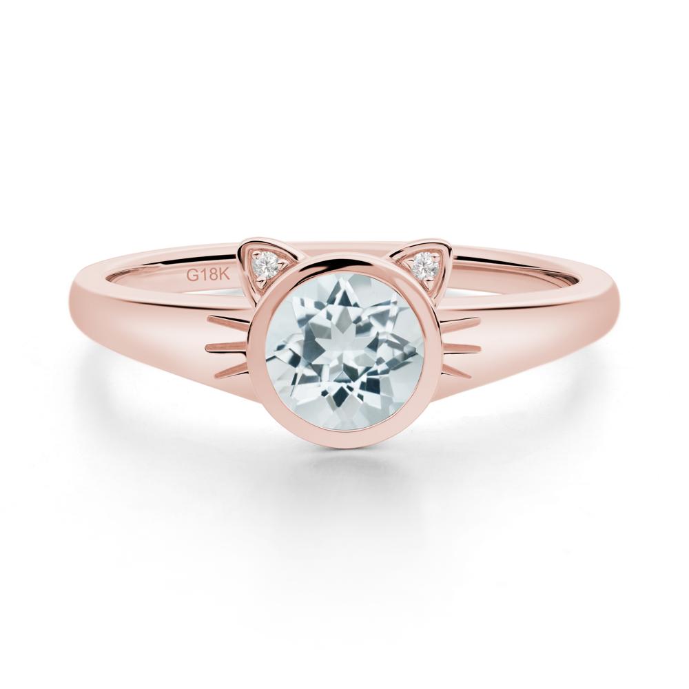 Round Aquamarine Cat Ear Ring - LUO Jewelry #metal_18k rose gold