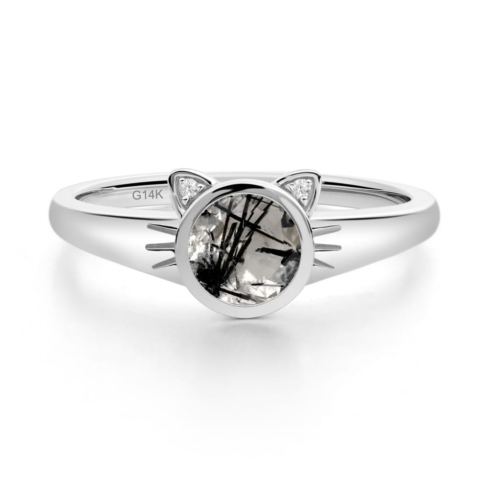 Car Ear Inspired Black Rutilated Quartz Ring - LUO Jewelry #metal_14k white gold