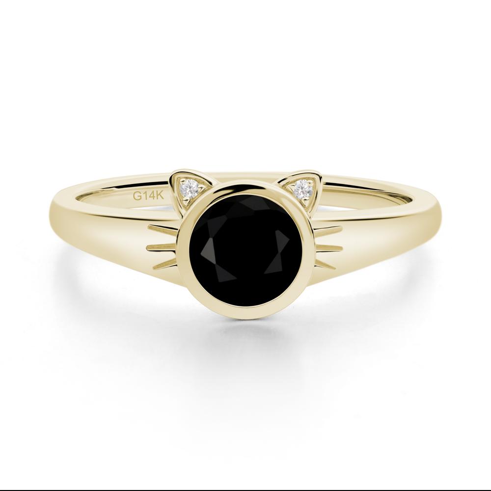 Round Black Spinel Cat Ear Ring - LUO Jewelry #metal_14k yellow gold