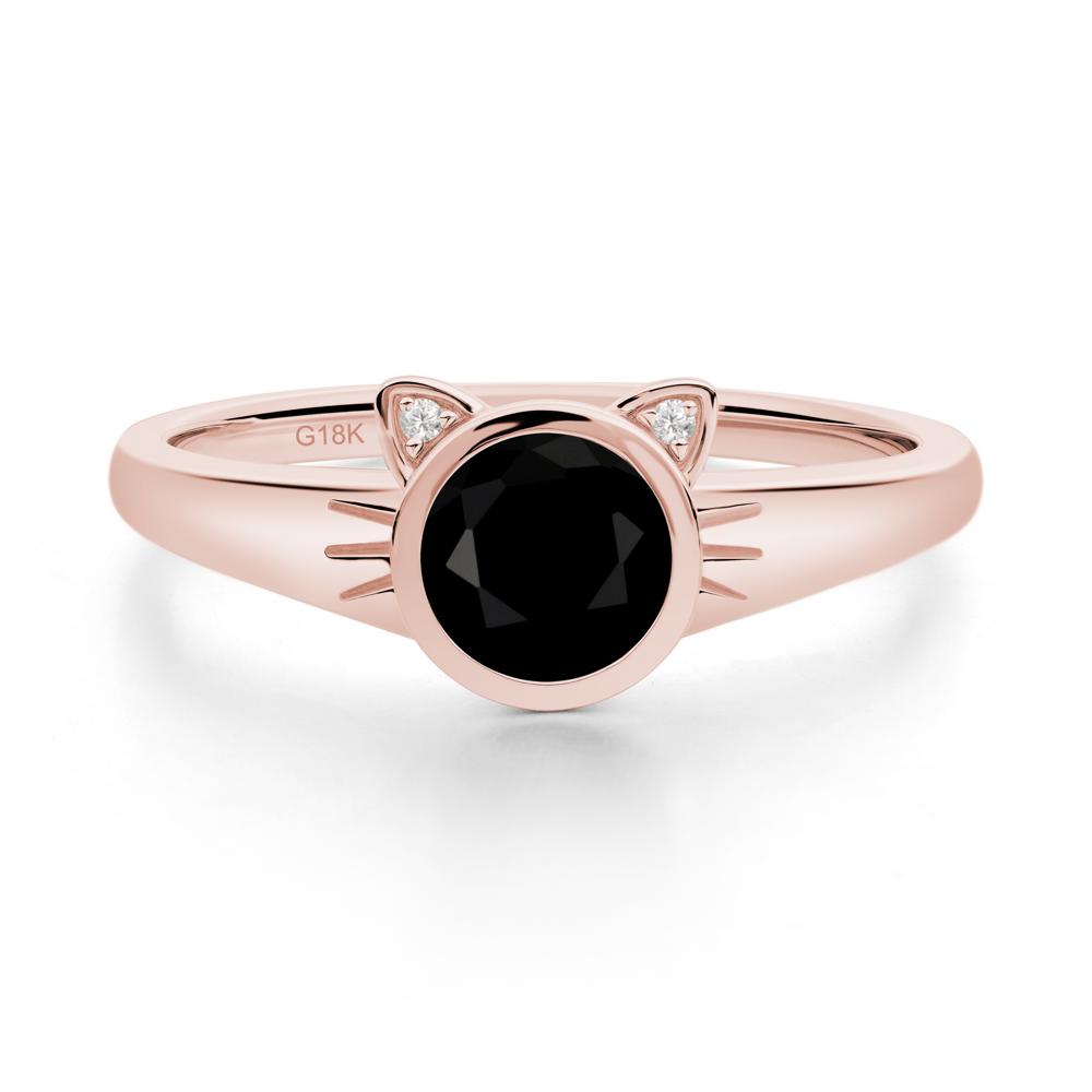 Round Black Spinel Cat Ear Ring - LUO Jewelry #metal_18k rose gold