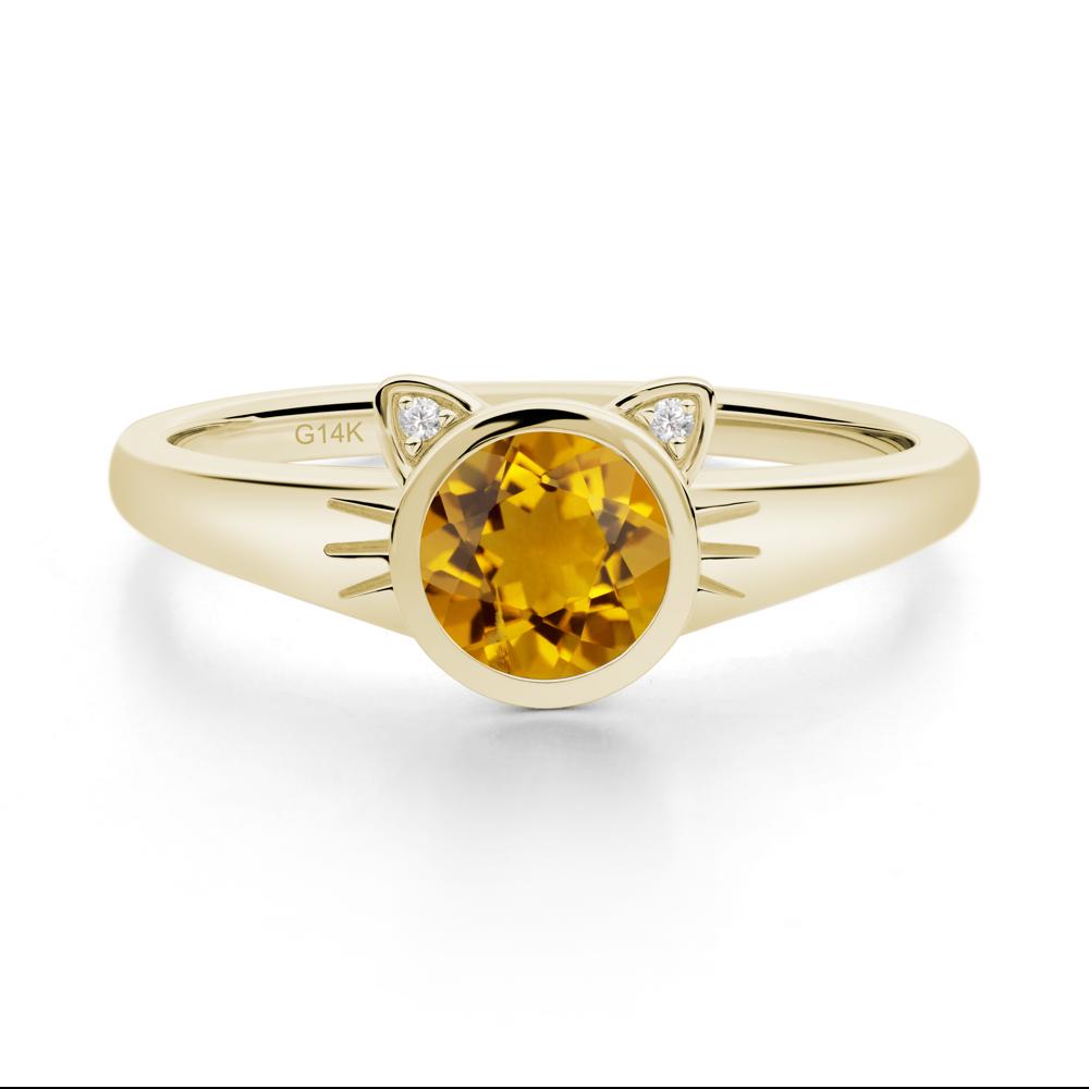 Round Citrine Cat Ear Ring - LUO Jewelry #metal_14k yellow gold